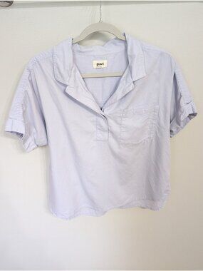 Pact Women's L Purple Sunset Lightweight Organic Cotton Popover Top White V Neck
